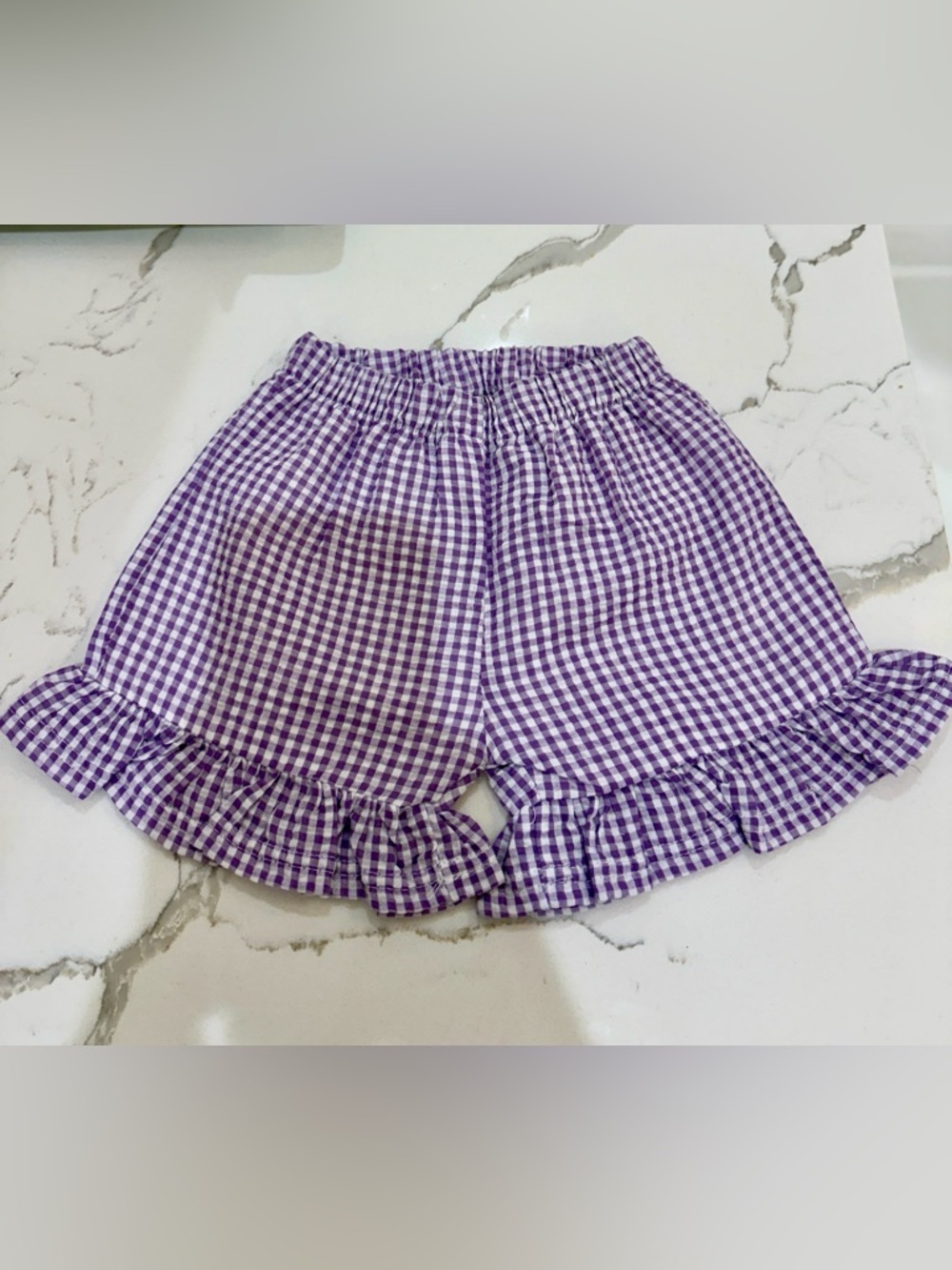 Blanke Boutique Purple/White Gingham Ruffle Hem Shorts 18M NWOT